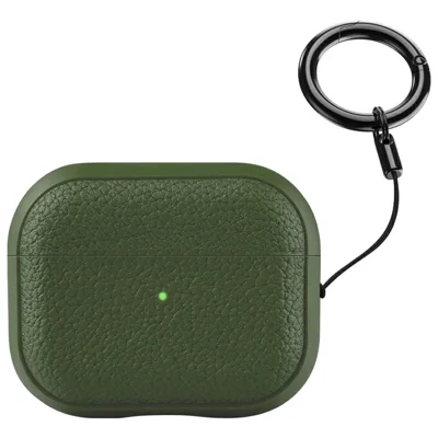 Bulk Purchasing For Apple AirPods 3 Case Faux Leather Textured TPU Earbuds Protective Cover with Strap Ring - Army Green