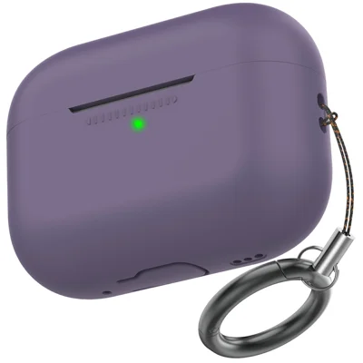 AhaStyle PT187-G-C For AirPods Pro 2 Case One-Piece Silicone Earphone Protective Cover with Keychain and iP (5-14) and Type-C Dustproof Plug - Dark Purple