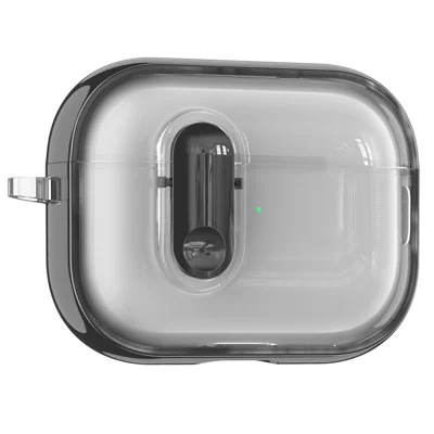 For Apple AirPods Pro  /  Pro 2 Case Clear Electroplated TPU PC Earbuds Cover with Lock Clasp  /  Carabiner - Black