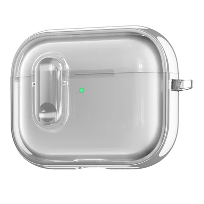 For AirPods Pro 3 Case Clear Electroplated TPU PC Earbuds Cover with Lock Clasp  /  Carabiner - Silver