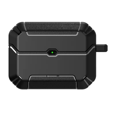 For AirPods Pro 2 Case Foldable Stand TPU PC Earbuds Cover with Carabiner - Black