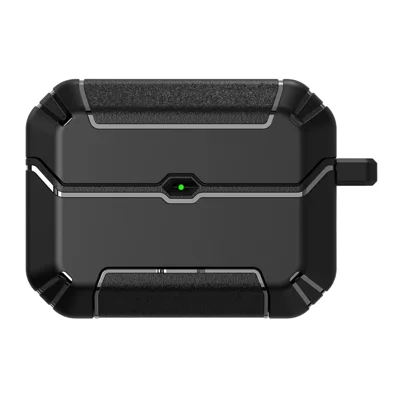 For AirPods Pro 3 Case Foldable Stand TPU PC Earbuds Cover with Carabiner - Black