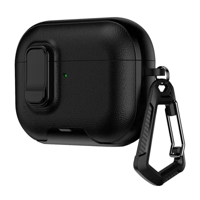 Hülle für AirPods Pro 3 mit Ständer, zweifarbige strukturierte TPU + PC-Ohrhörerhülle mit Sicherheitsverschluss und Karabiner – Schwarz