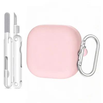 For Samsung Galaxy Buds4 / Buds4 Pro Liquid Silicone Case Earphone Protective Cover with Carabiner / Cleaning Pen - Pink