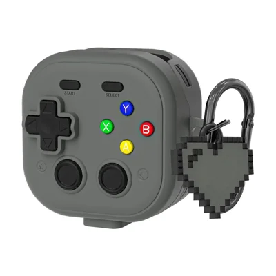 For Samsung Galaxy Buds4  /  Buds4 Pro Case with Hanging Buckle  /  Heart Pendant, Gaming Controller Style TPU + PC Earphone Cover - Grey
