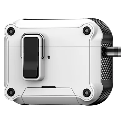 For AirPods Pro Earphone Case with Lock Phone Stand Magnetic Automatic Lock Cover - White