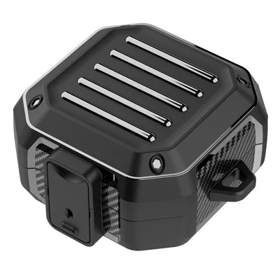 For Samsung Galaxy Buds4 / Buds4 Pro Case Luggage Stripe TPU PC Earphone Protective Cover with Carabiner - Black
