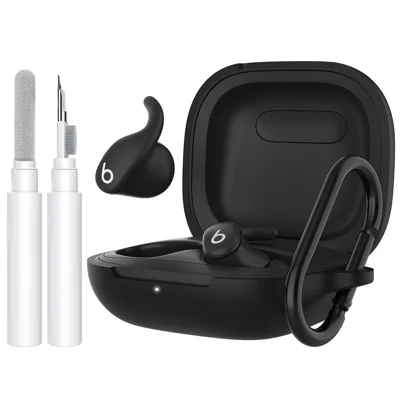 AHASTYLE WG189 For Beats Powerbeats Fit (2025) Silicone Case with Carabiner and Cleaning Pen Kit - Black