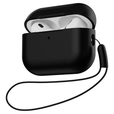 For AirPods Pro 3 Full Protection Silicone Case with Lanyard Drop-proof Protective Cover - Black