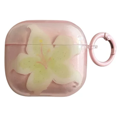 Coque de protection pour Apple AirPods 3 avec motif floral IMD, transparente, en TPU, avec boucle métallique - Rose transparent
