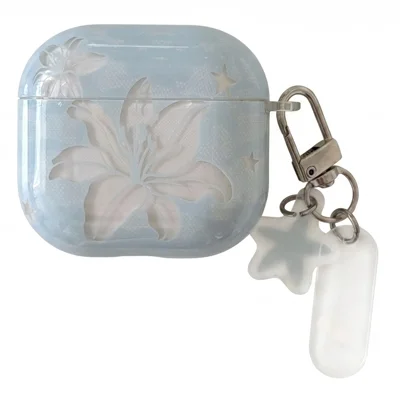Coque pour AirPods 4 Motif Fleur de Lys en TPU avec Porte-clés et Clip à Boucle