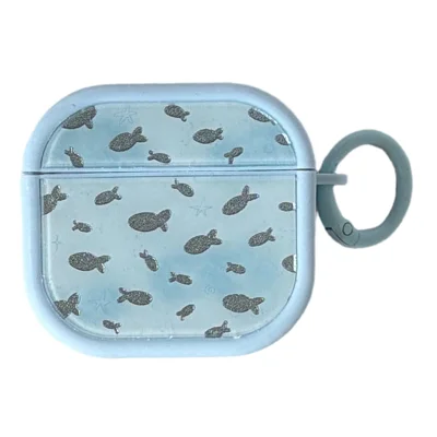 Sparkle Fish Pattern Case for AirPods 3 Soft TPU Protective Cover with Buckle Carabiner Clip