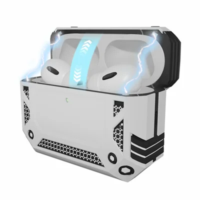 For Apple AirPods Pro / AirPods Pro 2 Case Magnetic PC + TPU Shockproof Protection Earphone Cover with Keychain - Silver