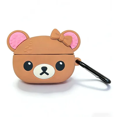 Silicone Case for AirPods Pro 3 Cute Bear Cartoon Design Protective Cover with Carabiner Clip