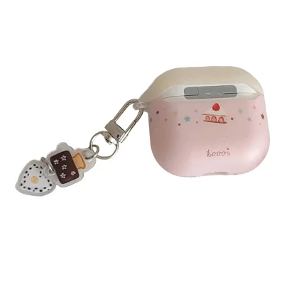 Étui en silicone souple mignon avec motif de gâteau pour AirPods 4, avec breloques alimentaires, porte-clés et clip de protection pour écouteurs