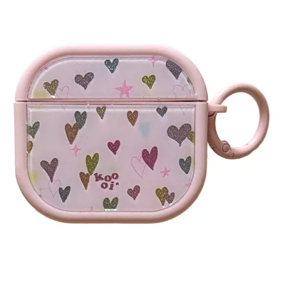 Coque Cœur Coloré pour AirPods 4, Glitter, Housse de Protection en TPU avec Sacoche à Clip - Rose