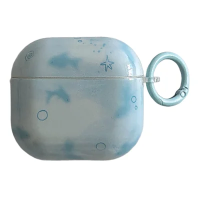 Étui pour AirPods 4 en IMD+TPU motif poissons bleus flous, avec boucle mousqueton métallique