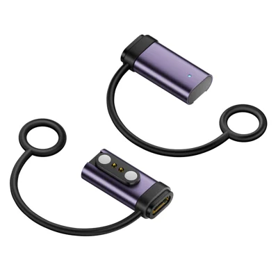 2.84-2P-L Type-C Female to 2.84mm Pitch 2-Pin Magnetic Charging Adapter for Smart Watch AR Glasses - 2.84mm/Gray Purple