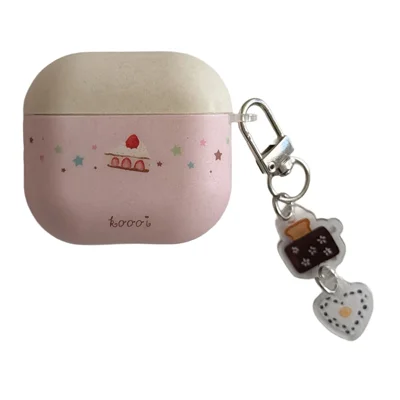 For AirPods Pro 3 Soft TPU Case Cute Cake Pattern Protective Cover with Pendant