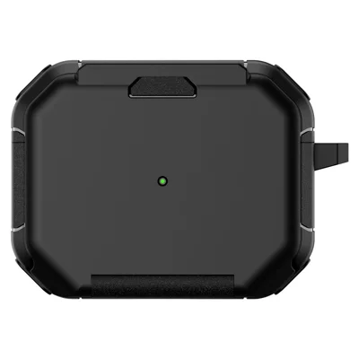 For AirPods Pro 2 Magnetic Case Phone Stand TPU + PC Earphone Protective Cover with Carabiner - Black