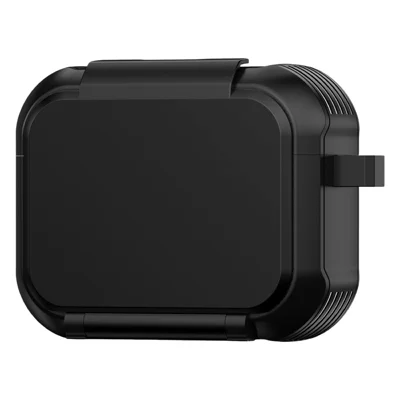For AirPods Pro 3 Magnetic Case Mirror Phone Stand TPU + PC Earphone Protective Cover with Carabiner - Black