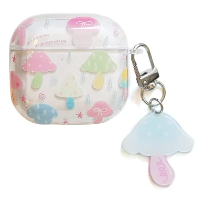 Colorful Cartoon Mushroom Case for Apple AirPods Pro 3 IMD+TPU Protective Cover with Keychain Charm & Buckle Clip