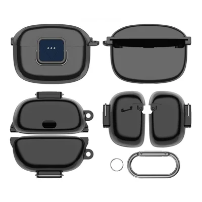 For JBL Tune Buds 2 Bluetooth-compatible Earbuds Protective Cover Soft TPU Case with Carabiner - Black|D88