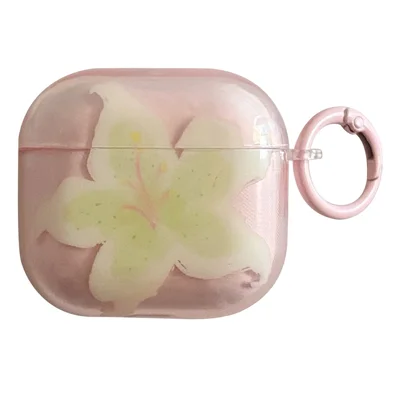 Klare Hülle für AirPods Pro / Pro 2, IMD-Lilien-Blumen-Design, TPU-Schutzhülle mit Metallclip – Transparent Rosa