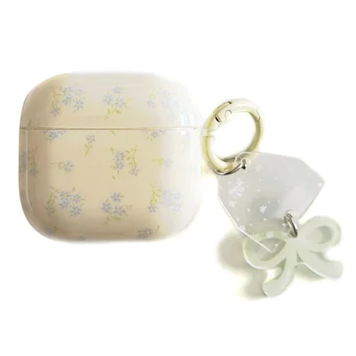 Tiny Floral Case for AirPods Pro 3 TPU Protective Cover with Bow Charm Pendant & Buckle Clip
