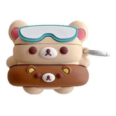 Cover in Silicone per AirPods Pro / Pro 2, Cover Protettivo per Auricolari con Design a Orsetto Cartoon con Ciambella, con Moschettone