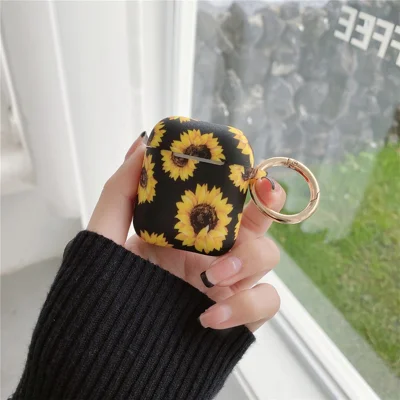 Силиконовый чехол для AirPods с беспроводной зарядкой (2019) / AirPods с зарядным чехлом (2019) / (2016) чехол для наушников с подсолнухами и кольцом-застежкой