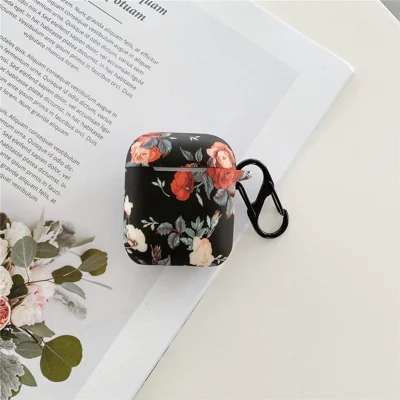 Силиконовый чехол для Apple AirPods с беспроводной зарядкой (2019) / AirPods с зарядным чехлом (2019) / (2016) с рисунком розы и крючком от потери