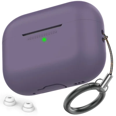 AHASTYLE For AirPods Pro 2 / AirPods Pro Silicone Case Protective Cover with iP (5-14) Dustproof Plug + 2Pcs Replacement Ear Tips (Size M) - Dark Purple