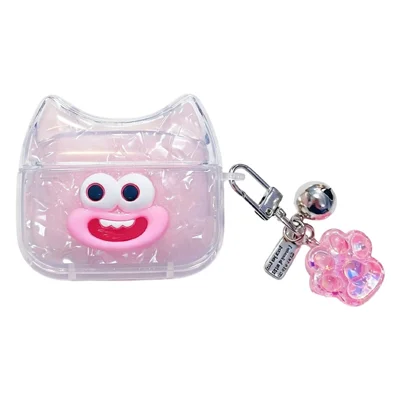 Für AirPods Pro 2 / AirPods Pro Hülle Lustiges Smiley-Gesicht TPU-Handyhülle mit Katzepfoten-Anhänger - Rosa