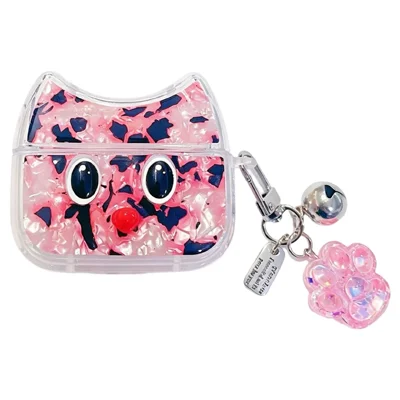 Für AirPods Pro 3 Hülle Leopardenmuster Cartoon-Katze TPU-Kopfhörerhülle mit Anhänger - Rosa