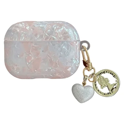Coque de protection pour AirPods Pro 2, texture nacrée, housse d'écouteurs en TPU avec breloque en forme de cœur