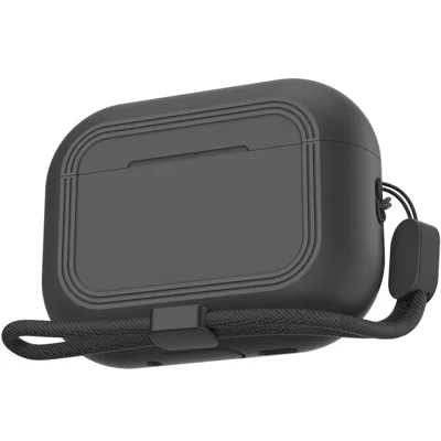 AHASTYLE JY24 for AirPods Pro 3 Case Dust Plug Design Silicone Protective Cover with Hand Strap - Black