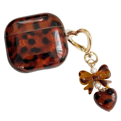 För Apple AirPods 3 Leoparprint Antislip TPU-skyddsfodral med hänglåscharm – Hänglås i form av hjärta