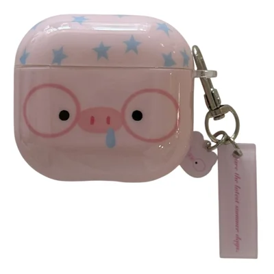 For Apple AirPods Pro 3 TPU Case Cartoon Pig with Glasses Shockproof Protective Cover with Pendant and Buckle