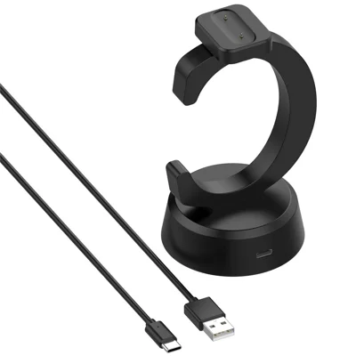 For Google Fitbit Air Smart Watch C-Shape Charging Dock with USB-A to USB-C Cable - Black