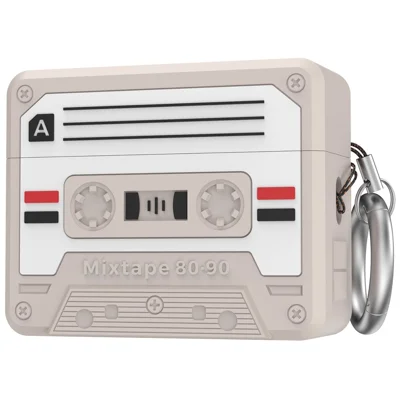 AHASTYLE JY29 for AirPods Pro 3 Silicone Protective Case Retro Cassette Design Anti-Scratch Earphone Cover with Carabiner and Hand Strap - Vintage Grey