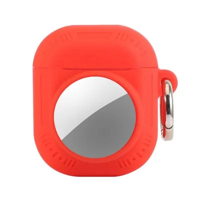 2 в 1 силиконовый чехол для AirTag / Apple AirPods с чехлом для беспроводной зарядки (2019) / AirPods с чехлом для зарядки (2019) / (2016) ударопрочный защитный чехол с карабином против потери — красный