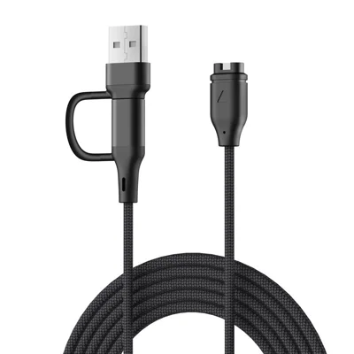 1m USB-A/Type-C 2 in 1 Charging Cable for Garmin Fenix 8 47mm/43mm/Fenix 7S/7X/6S/6 4-Pin Magnetic Connector Nylon Braided Wire - Straight Head