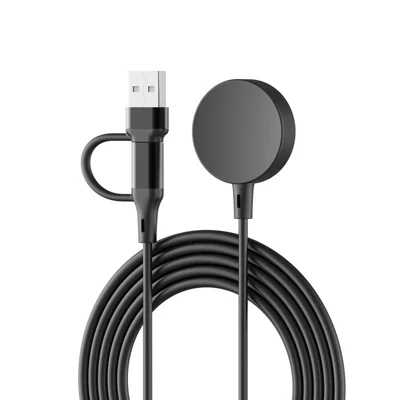 1m 2 in 1 USB-A + Type-C Magnetic Wireless Charging Dock for Samsung Galaxy Watch8 44mm/40mm/Watch7 44mm/40mm - Black