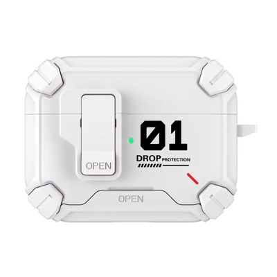 Étui magnétique pour AirPods Pro 2 avec support, design numérique, coque anti-choc en TPU + PC avec mousqueton - Tout blanc 01