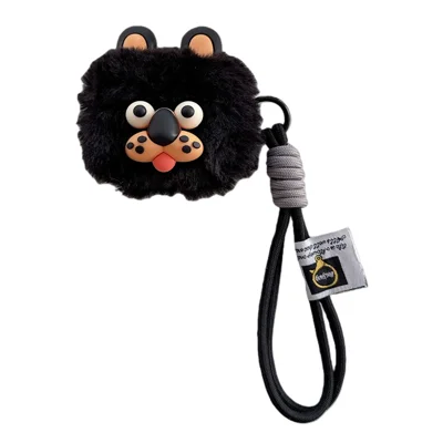 Pour AirPods 5 / 4 Étui en peluche Design de chien en dessin animé avec dragonne en TPU - Style B