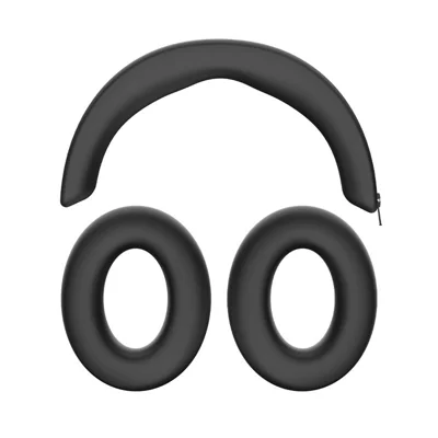 For Sennheiser Momentum 5 Headphone Cover Set Silicone Ear Pads + Silicone Zipper Design Headband Cover - Black