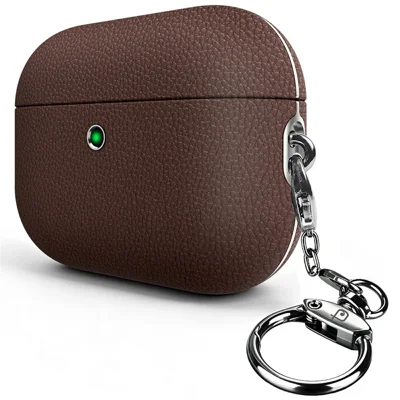 RIMBMAX J11 for AirPods Pro 2 Protective Case Tech Fabric Texture Leather Earphone Cover with Carabiner - Dark Brown