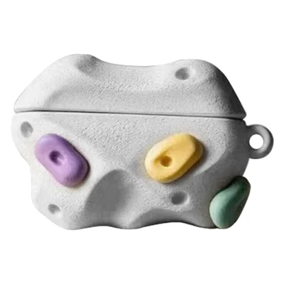 For AirPods Pro 2 / AirPods Pro Earphone Case PVC Rock Hold Texture Anti-Drop Protective Cover with Hanging Buckle