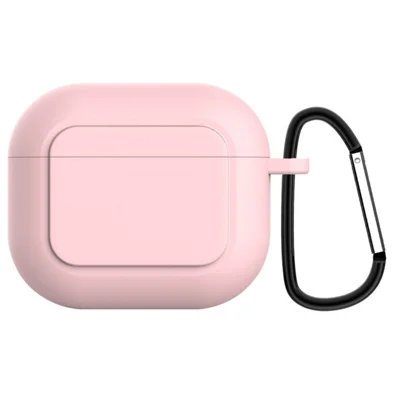Wireless Earphone Charging Case Protective Cover Silicone Sleeve with Hanging Buckle for AirPods 3 - Pink